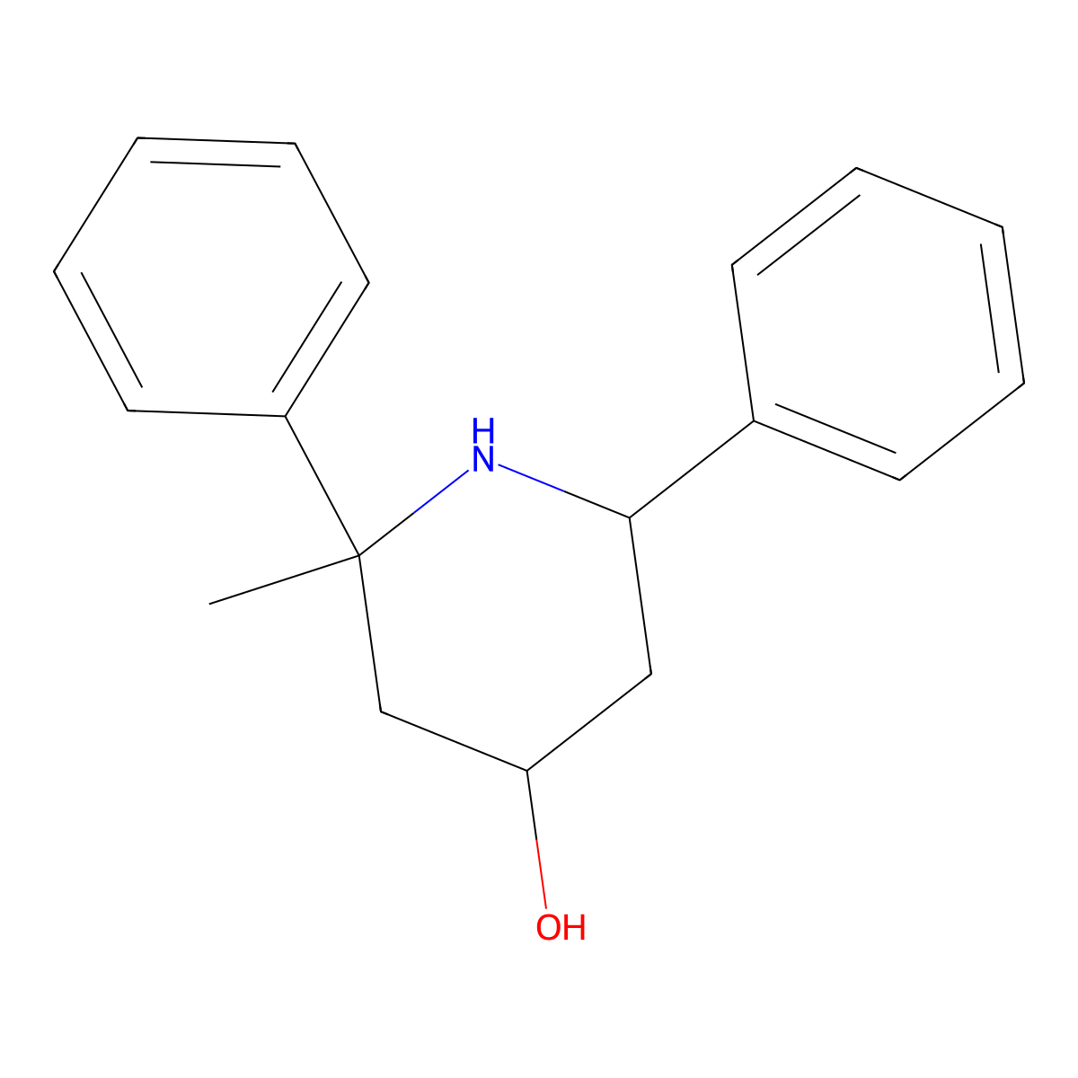 2-Methyl-2,6-diphenylpiperidin-4-ol molecular structure, CAS 6210-42-0