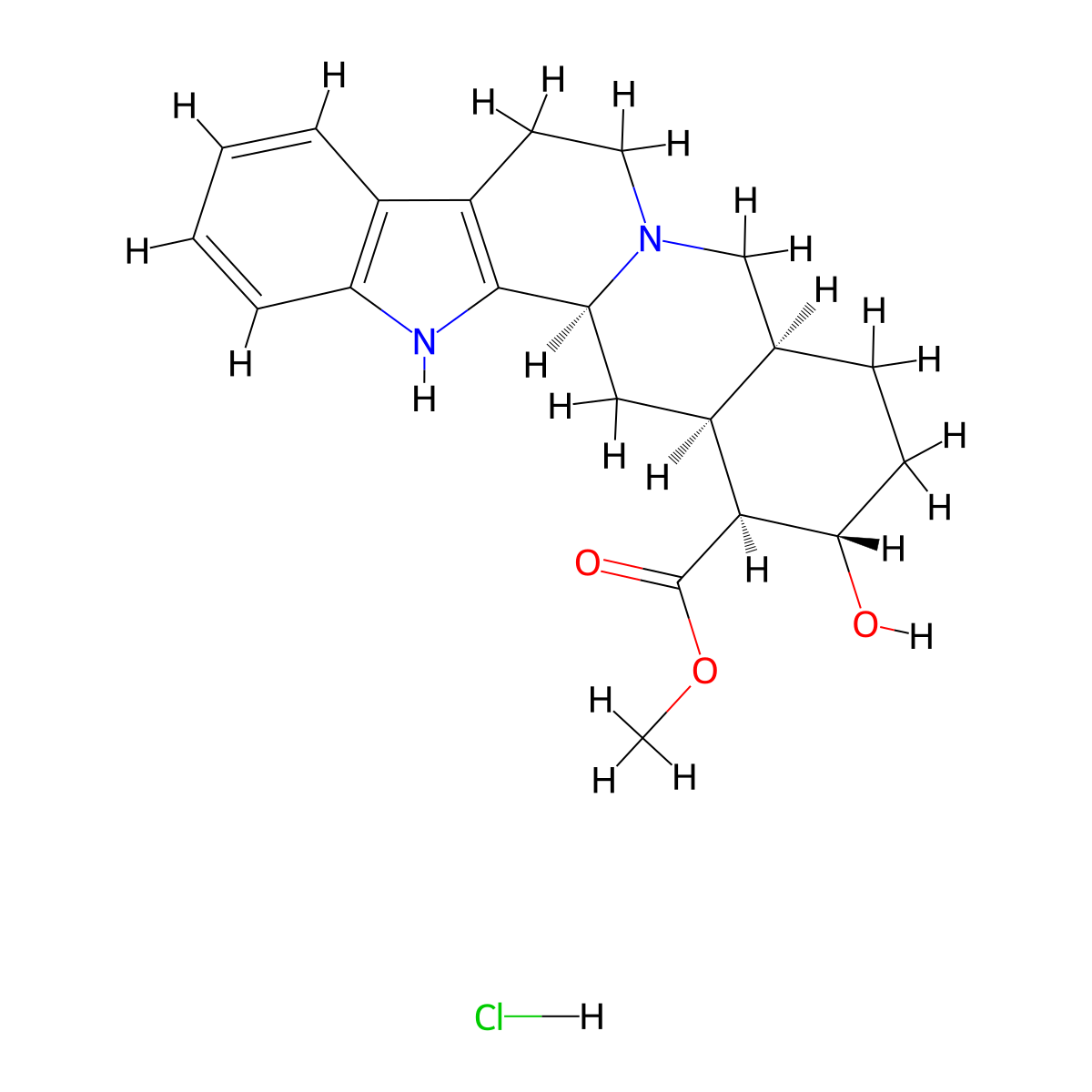 Rauwolscine hydrochloride molecular structure, CAS 6211-32-1
