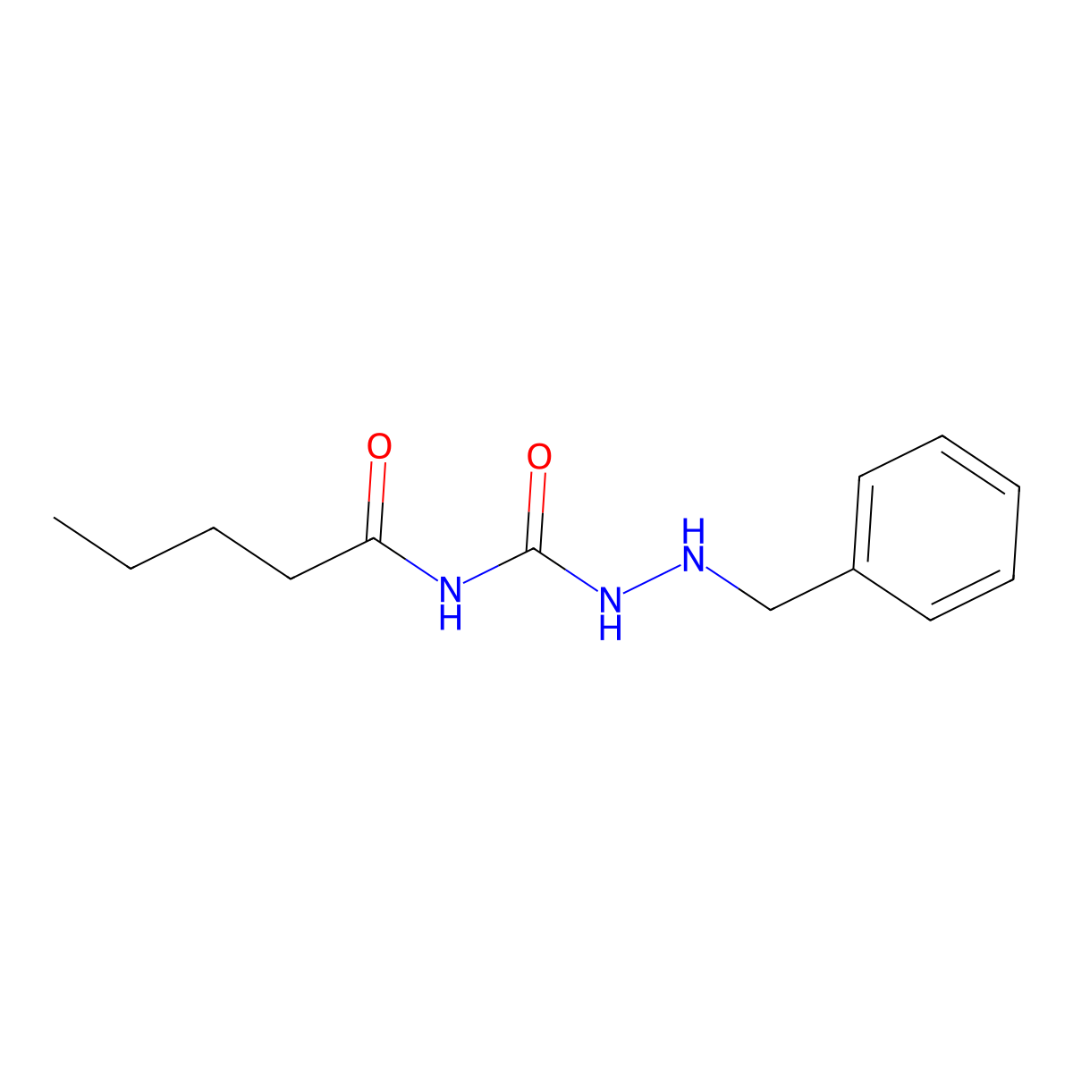 Hydrazinecarboxamide, N-(1-oxopentyl)-2-(phenylmethyl)- molecular structure, CAS 62123-39-1