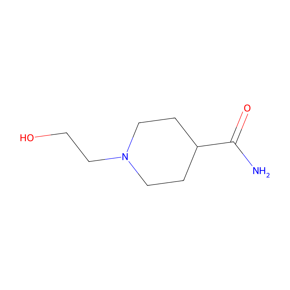 1-(2-Hydroxyethyl)piperidine-4-carboxamide molecular structure, CAS 62124-30-5