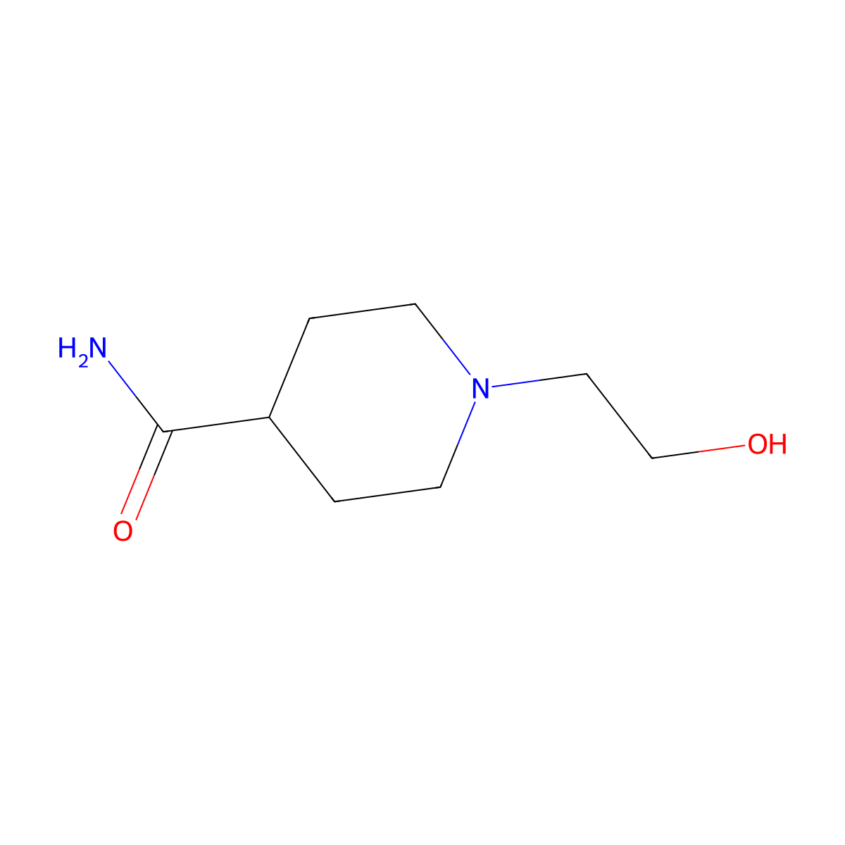 1-(2-Hydroxyethyl)piperidine-4-carboxamide molecular structure, CAS 62124-30-5