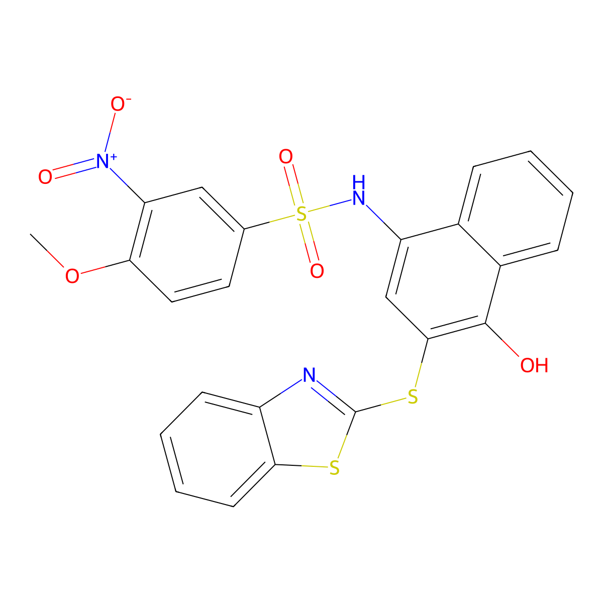 N-(3-benzothiazol-2-ylsulfanyl-4-hydroxy-naphthalen-1-yl)-4-methoxy-3-nitro-benzenesulfonamide molecular structure, CAS 6214-76-2