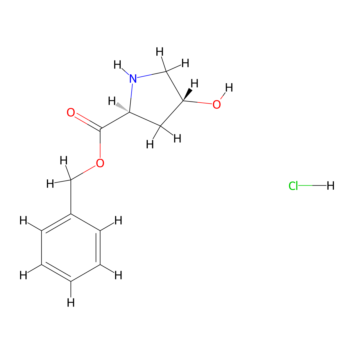 Benzyl (4R)-4-hydroxy-L-prolinate--hydrogen chloride (1/1) molecular structure, CAS 62147-27-7