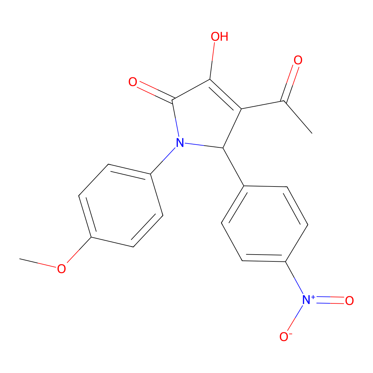 4-acetyl-3-hydroxy-1-(4-methoxyphenyl)-5-(4-nitrophenyl)-1,5-dihydro-2H-pyrrol-2-one molecular structure, CAS 6215-45-8