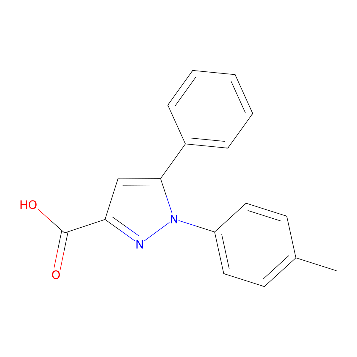 1-(4-methylphenyl)-5-phenyl-1H-pyrazole-3-carboxylic acid molecular structure, CAS 62160-78-5