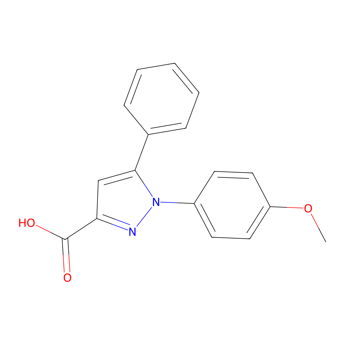 1-(4-methoxyphenyl)-5-phenyl-1H-pyrazole-3-carboxylic acid molecular structure, CAS 62160-80-9