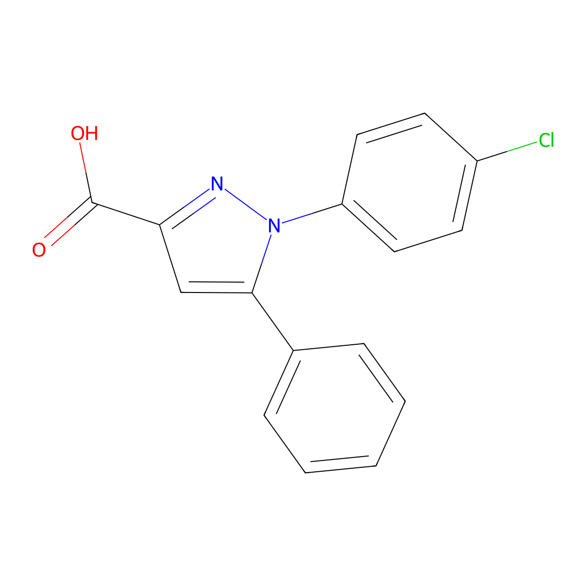 1-(4-chlorophenyl)-5-phenyl-1H-pyrazole-3-carboxylic acid molecular structure, CAS 62160-86-5