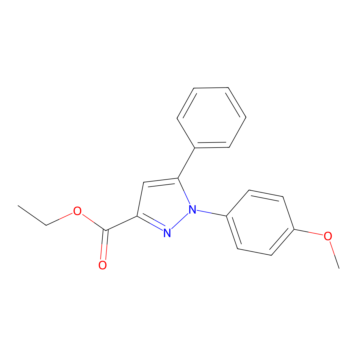 ethyl 1-(4-methoxyphenyl)-5-phenyl-1H-pyrazole-3-carboxylate molecular structure, CAS 62160-90-1