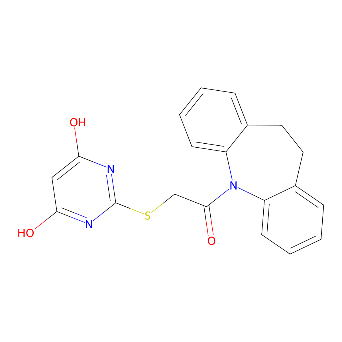 1-(10,11-dihydro-5H-dibenzo[b,f]azepin-5-yl)-2-[(4,6-dihydroxypyrimidin-2-yl)sulfanyl]ethanone molecular structure, CAS 6217-63-6