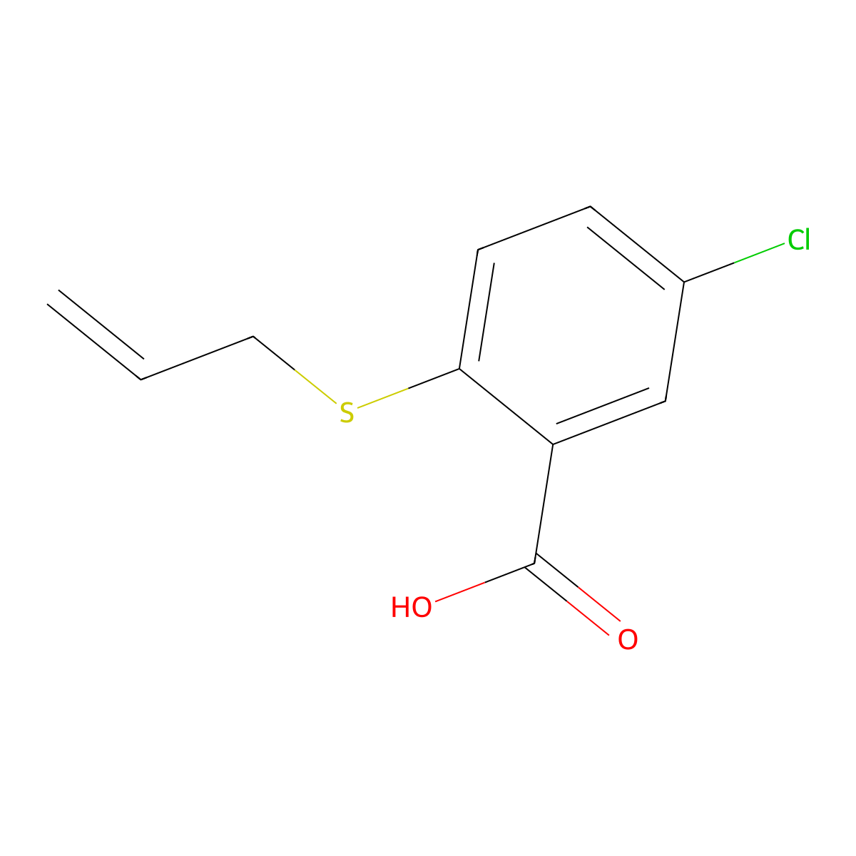 Benzoic acid, 5-chloro-2-(2-propenylthio)- molecular structure, CAS 62176-42-5