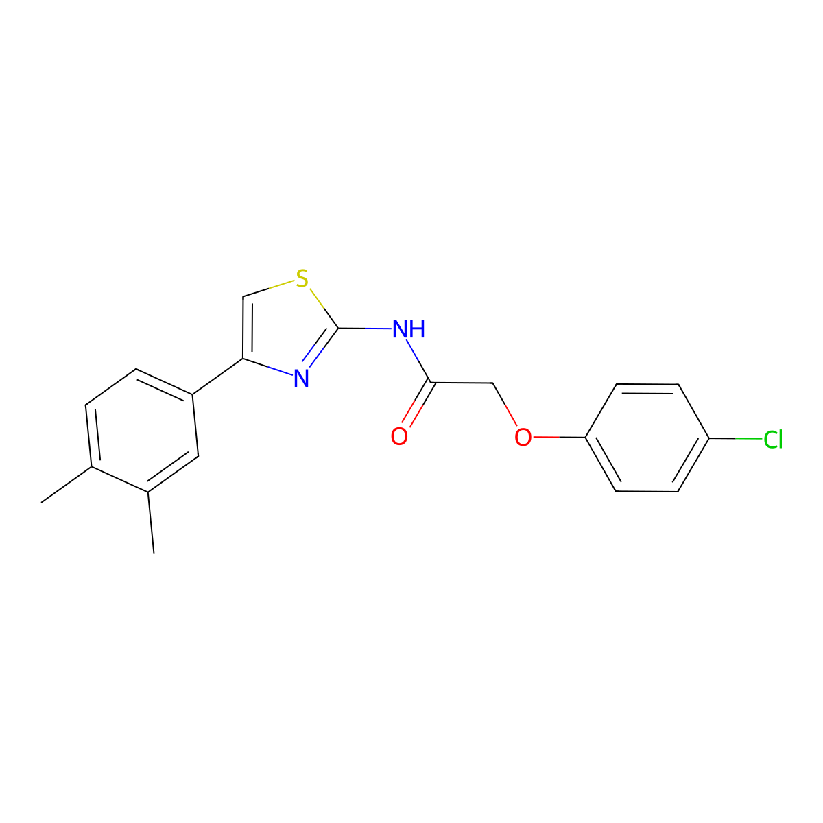 2-(4-chlorophenoxy)-N-[4-(3,4-dimethylphenyl)-1,3-thiazol-2-yl]acetamide molecular structure, CAS 6218-07-1