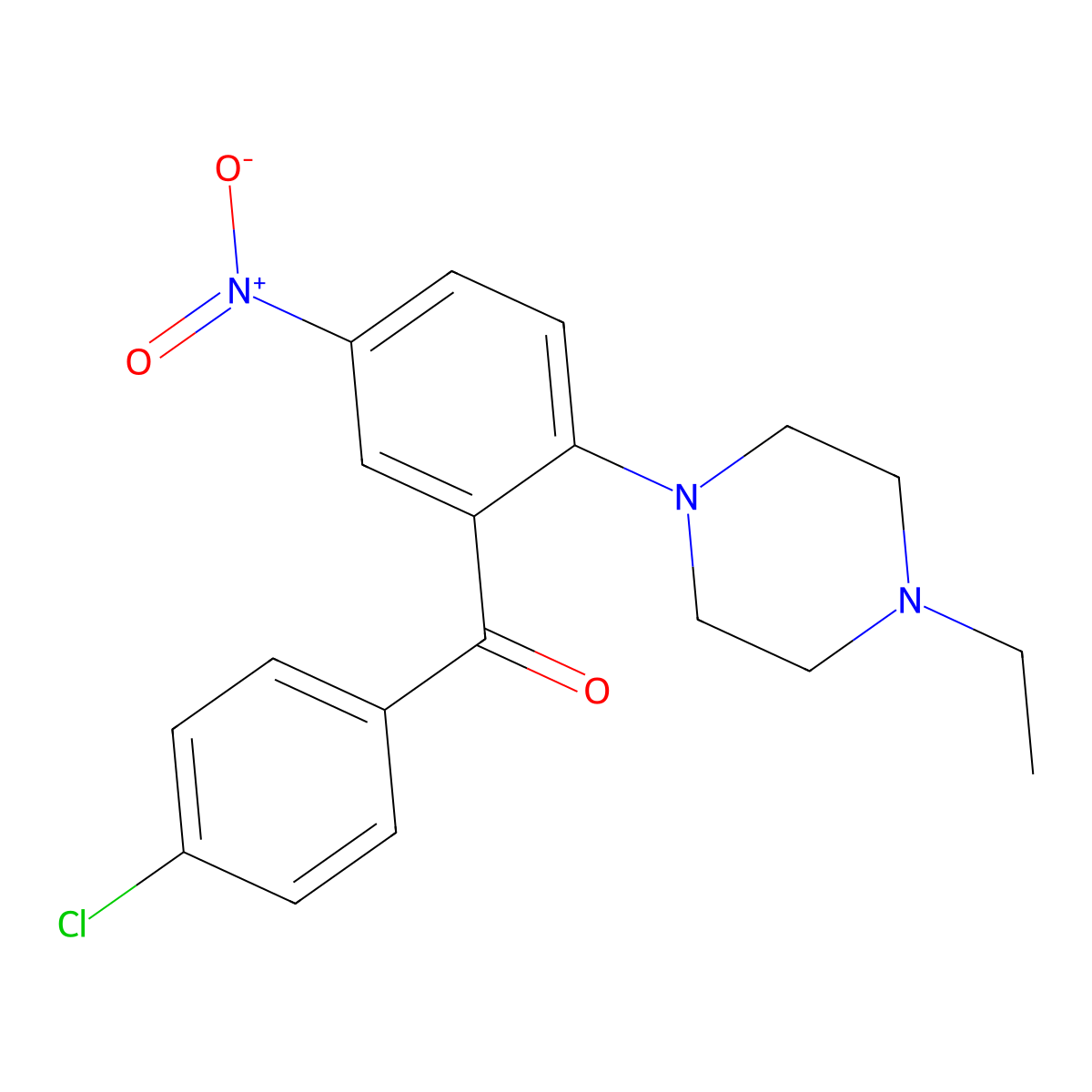 (4-Chlorophenyl)[2-(4-ethylpiperazin-1-yl)-5-nitrophenyl]methanone molecular structure, CAS 6218-28-6