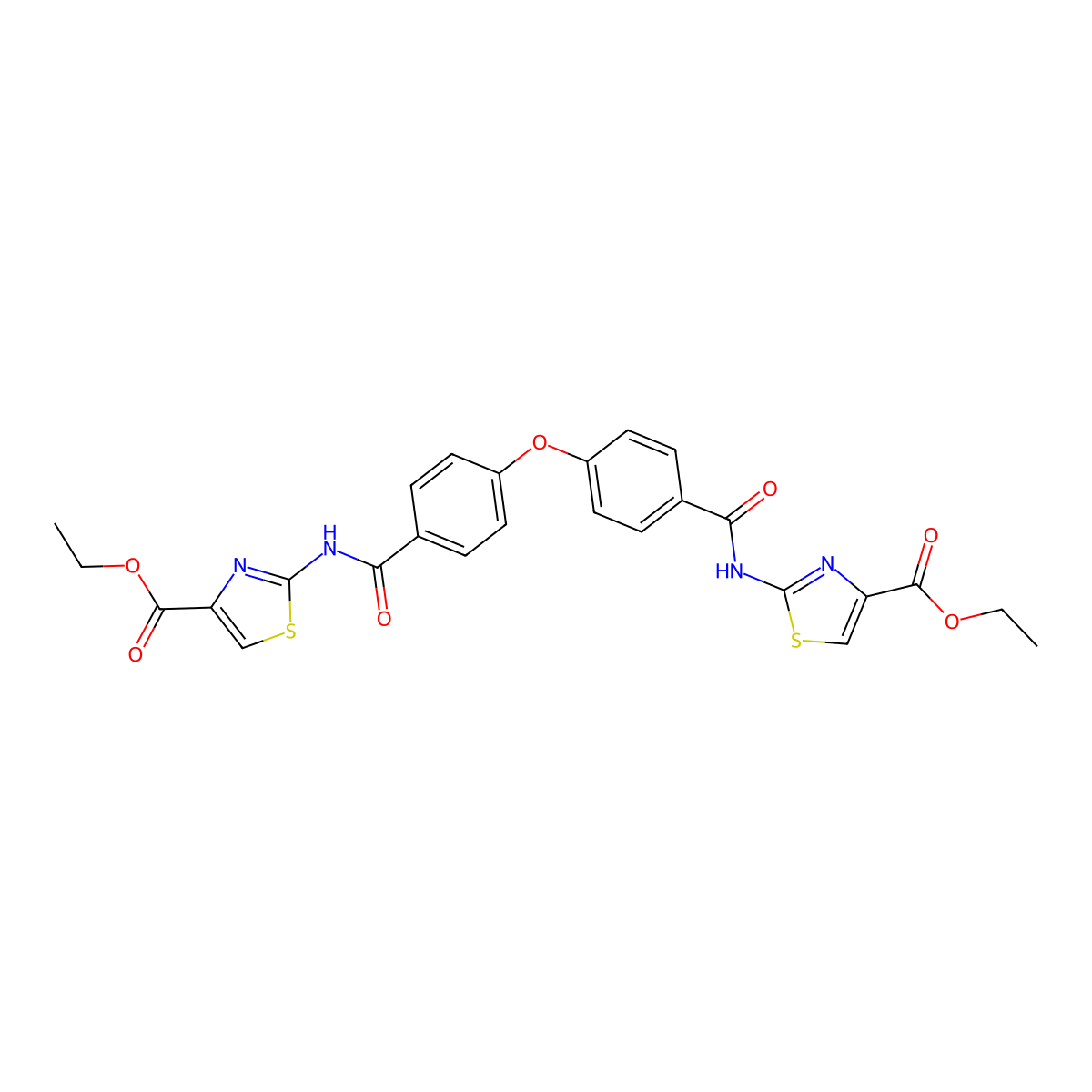 Ethyl 2-[[4-[4-[(4-ethoxycarbonyl-1,3-thiazol-2-yl)carbamoyl]phenoxy]benzoyl]amino]-1,3-thiazole-4-carboxylate molecular structure, CAS 6218-50-4