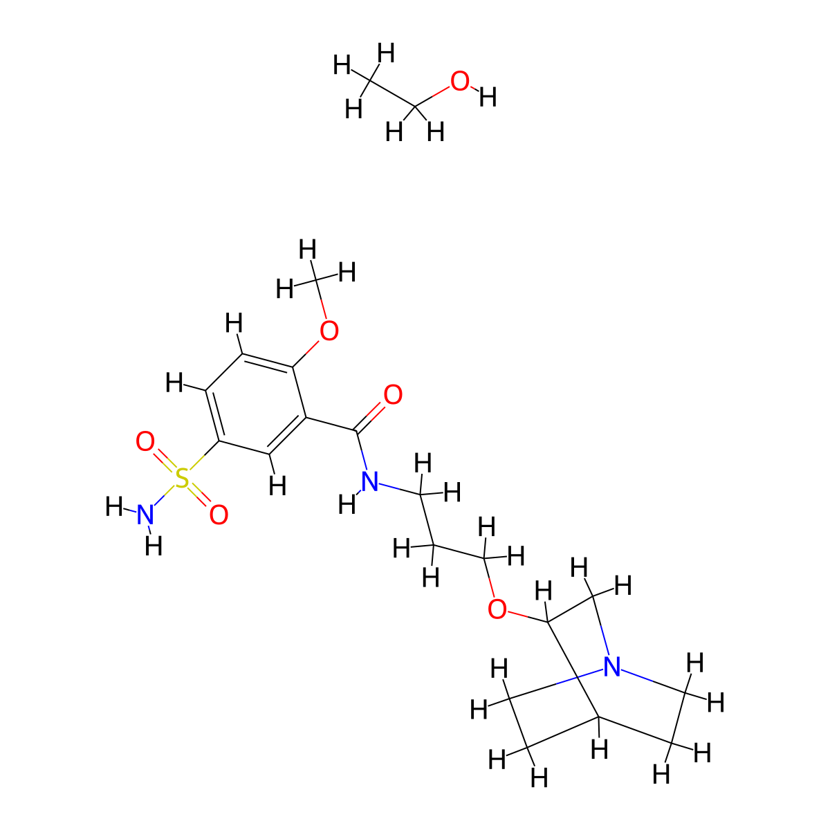Benzamide, 2-methoxy-N-(3-(3-quinuclidinyloxy)propyl)-5-sulfamoyl-, ethanol molecular structure, CAS 62190-16-3