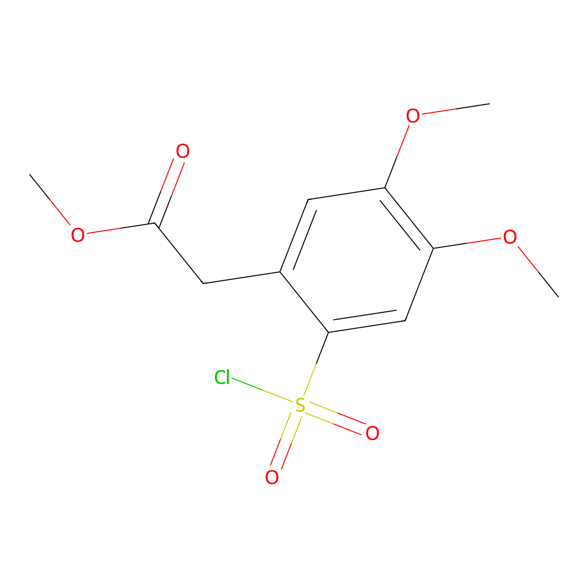 Methyl 2-(2-(chlorosulfonyl)-4,5-dimethoxyphenyl)acetate molecular structure, CAS 62208-38-2