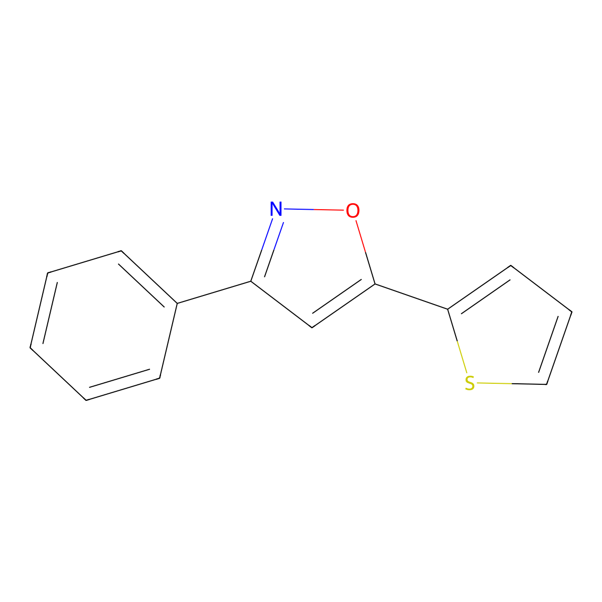 Isoxazole, 3-phenyl-5-(2-thienyl)- molecular structure, CAS 62218-62-6