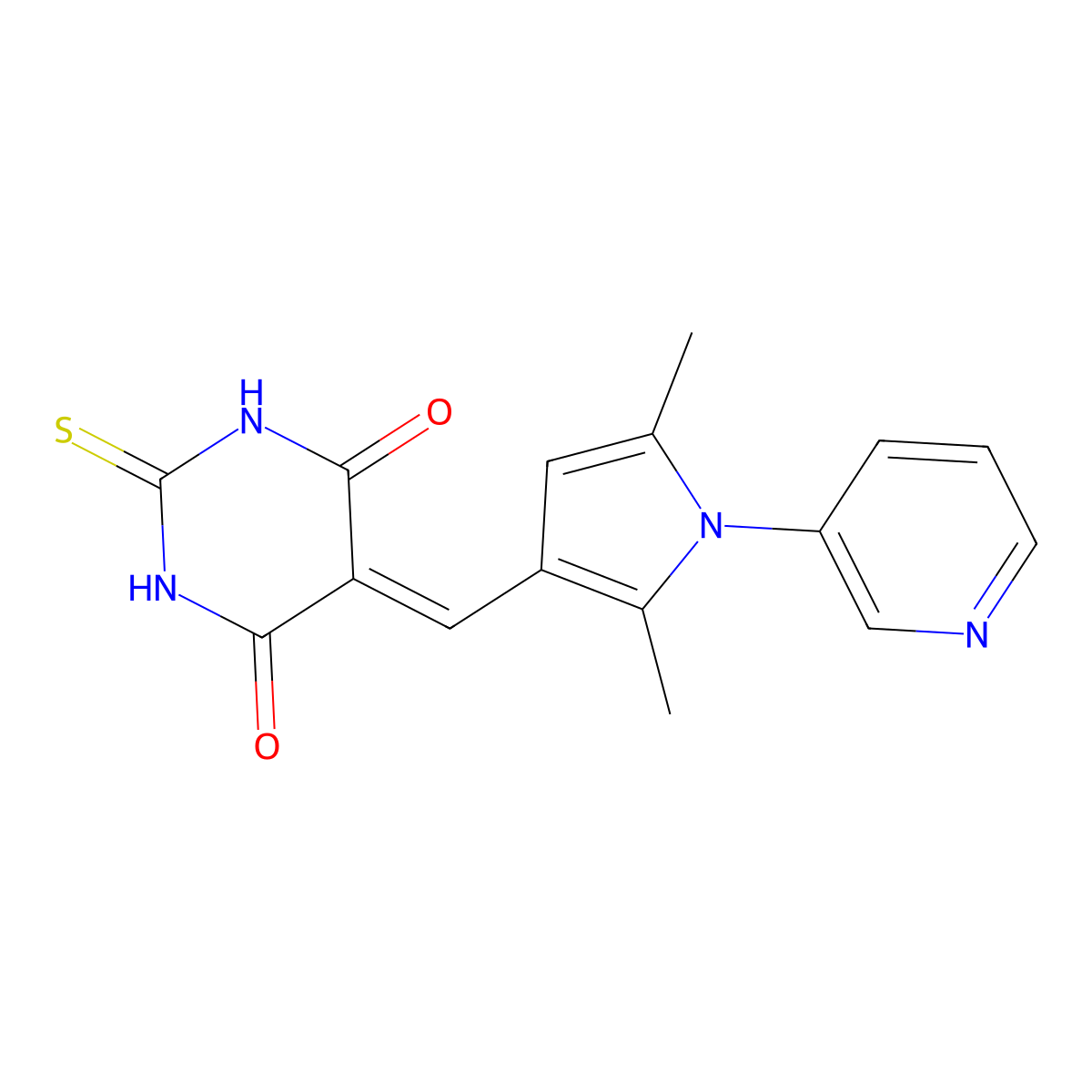 5-[(2,5-Dimethyl-1-pyridin-3-ylpyrrol-3-yl)methylidene]-2-sulfanylidene-1,3-diazinane-4,6-dione molecular structure, CAS 6222-05-5