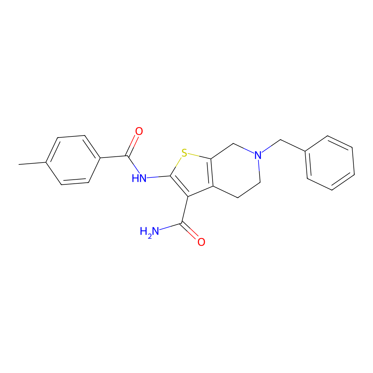 6-benzyl-2-[(4-methylbenzoyl)amino]-5,7-dihydro-4H-thieno[2,3-c]pyridine-3-carboxamide molecular structure, CAS 6222-24-8