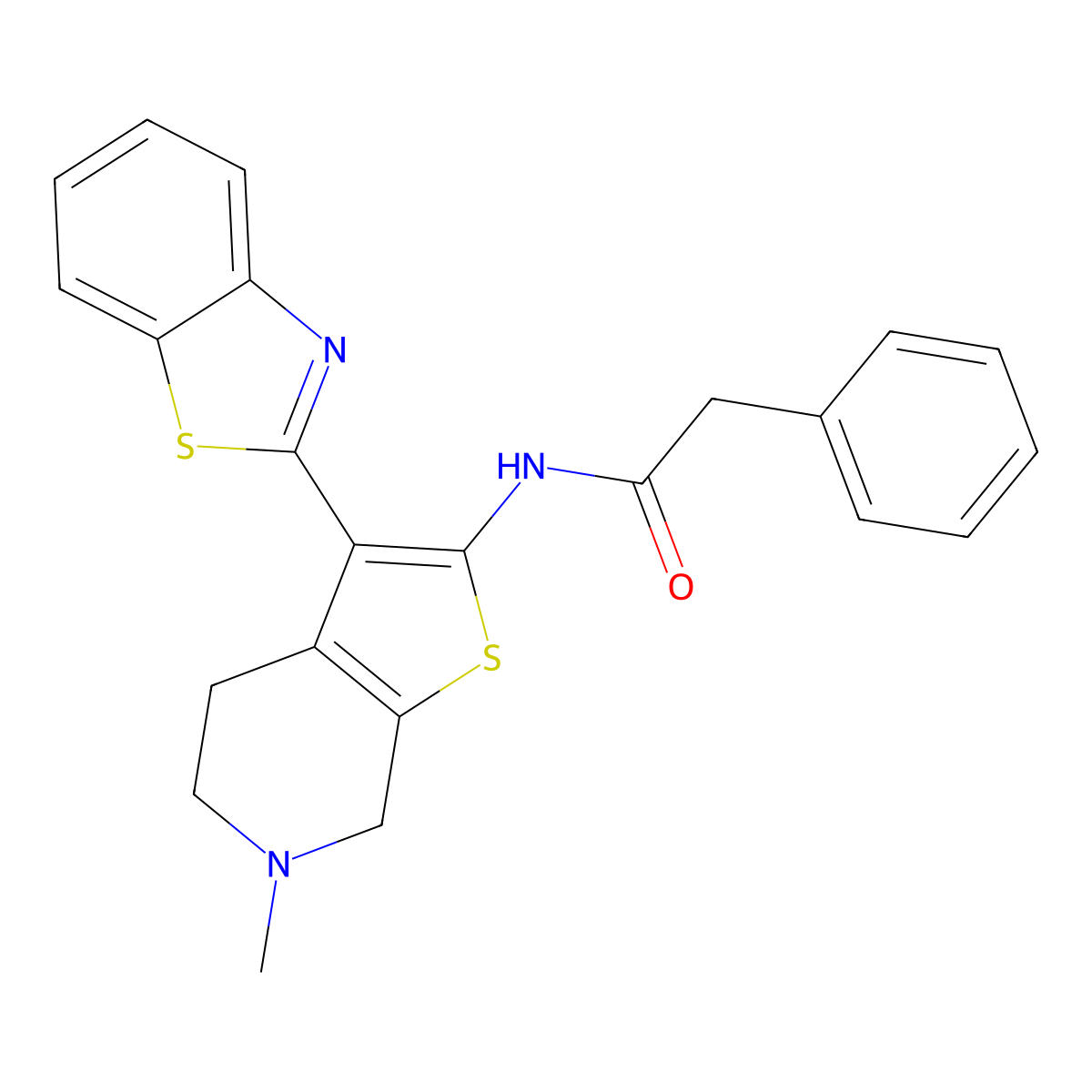 N-[3-(1,3-benzothiazol-2-yl)-6-methyl-5,7-dihydro-4H-thieno[2,3-c]pyridin-2-yl]-2-phenylacetamide molecular structure, CAS 6222-84-0