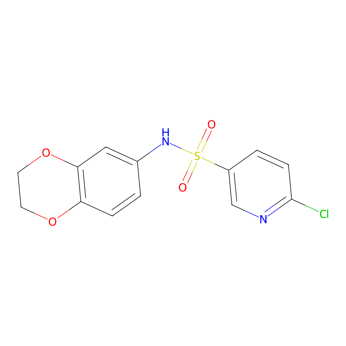 6-chloro-N-(2,3-dihydro-1,4-benzodioxin-6-yl)pyridine-3-sulfonamide molecular structure, CAS 622339-23-5