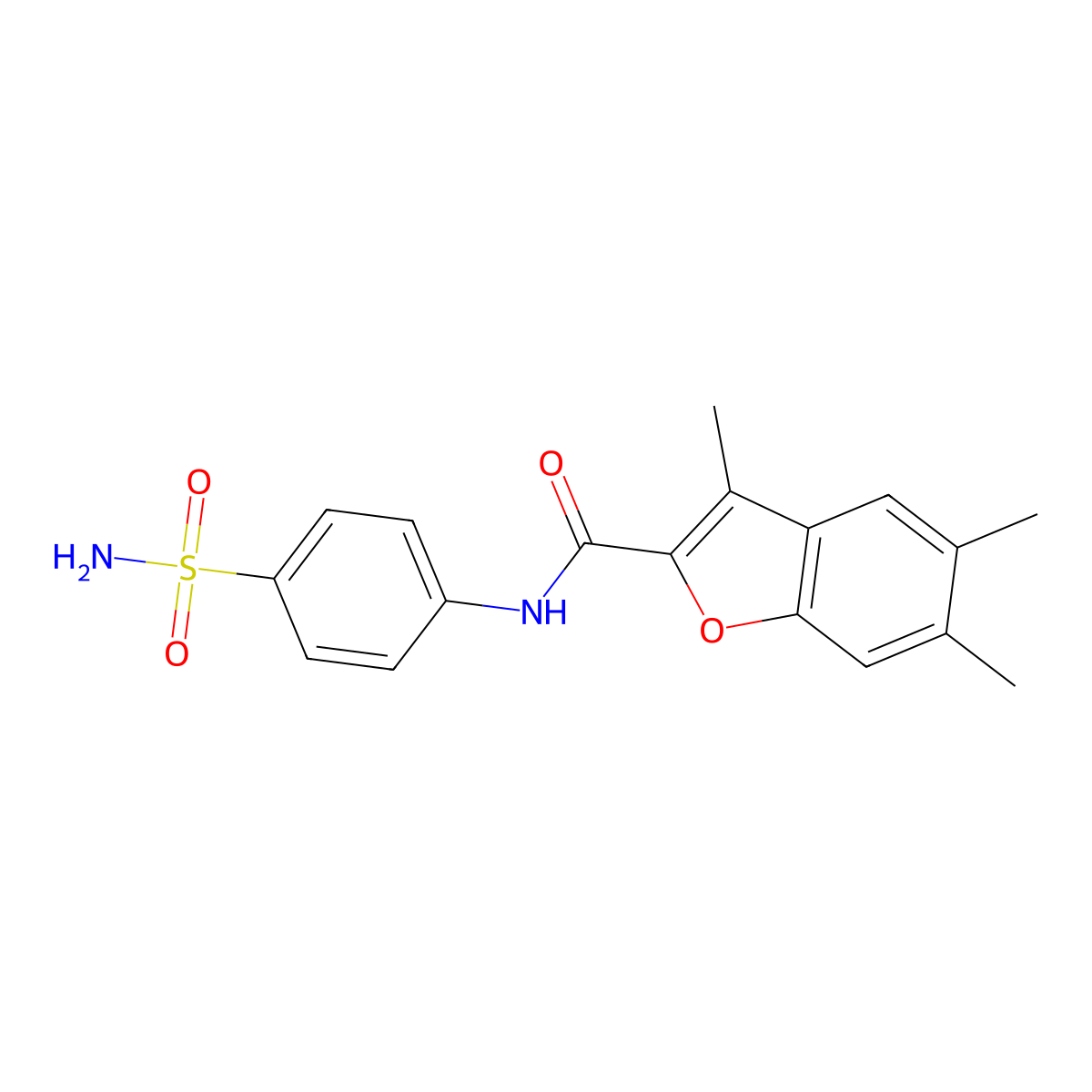 3,5,6-trimethyl-N-(4-sulfamoylphenyl)-1-benzofuran-2-carboxamide molecular structure, CAS 622349-10-4