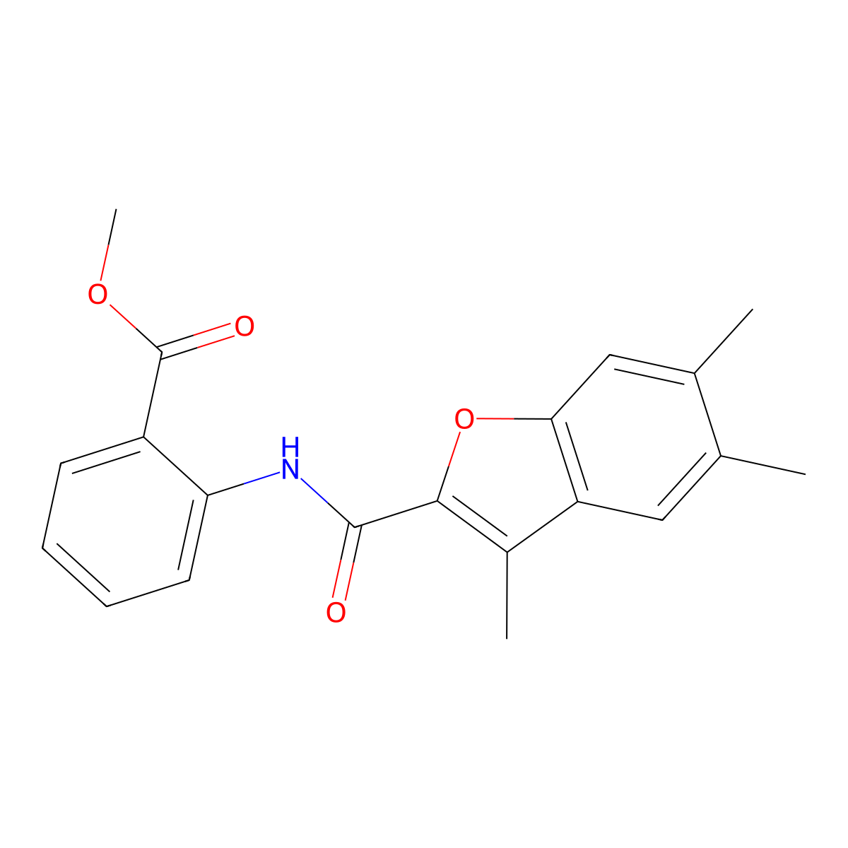 Methyl 2-(3,5,6-trimethylbenzofuran-2-carboxamido)benzoate molecular structure, CAS 622349-12-6