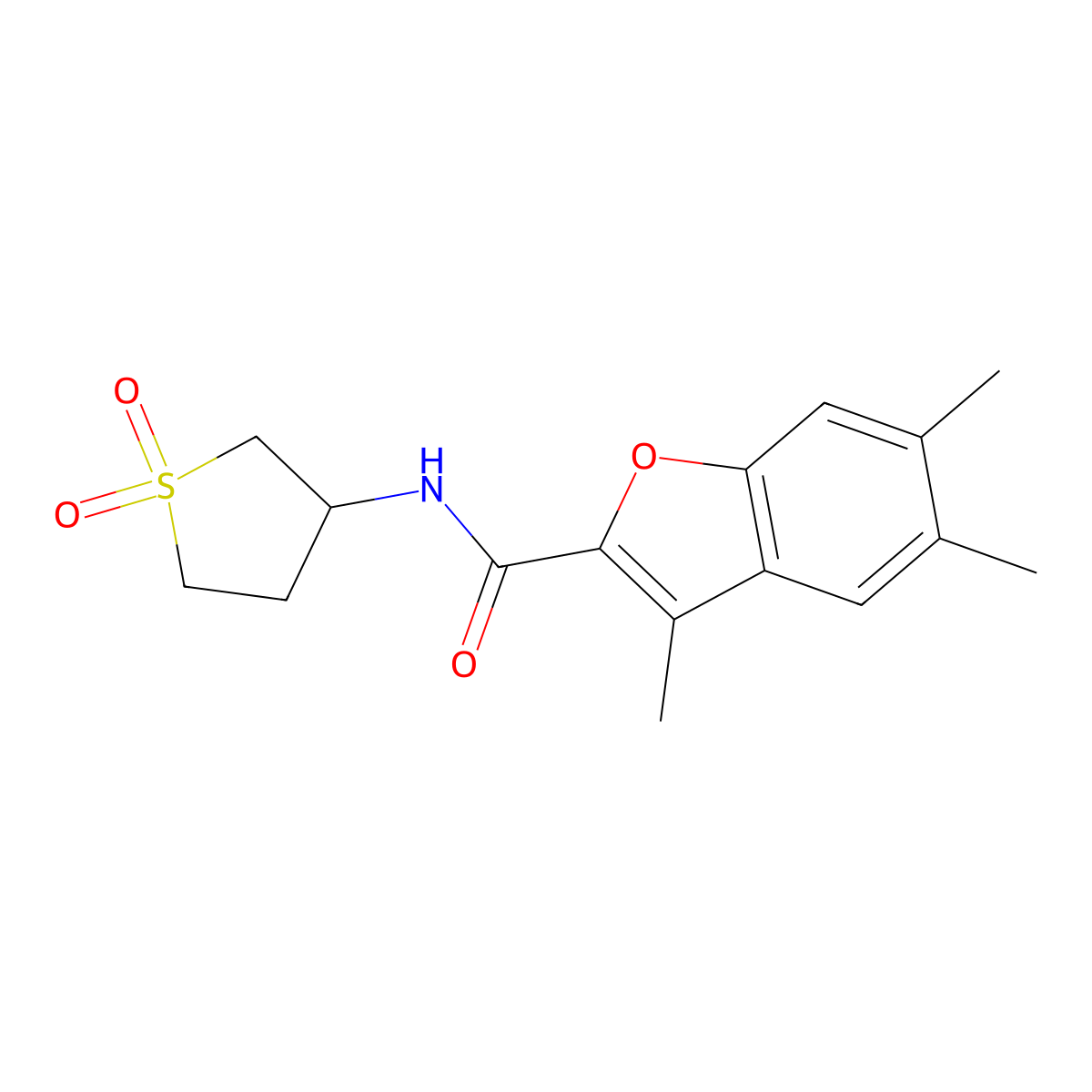 N-(1,1-dioxidotetrahydro-3-thienyl)-3,5,6-trimethyl-1-benzofuran-2-carboxamide molecular structure, CAS 622349-15-9