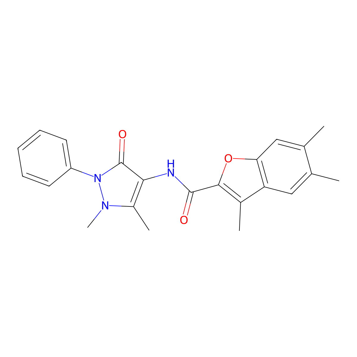 N-(1,5-dimethyl-3-oxo-2-phenyl-2,3-dihydro-1H-pyrazol-4-yl)-3,5,6-trimethyl-1-benzofuran-2-carboxamide molecular structure, CAS 622349-16-0