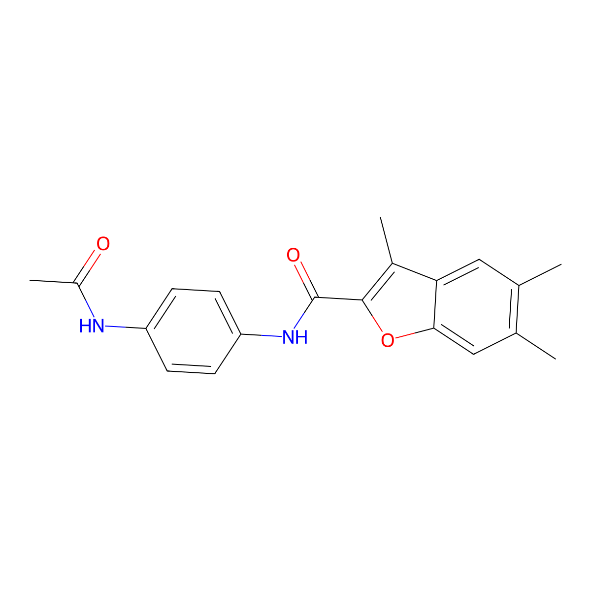 N-(4-acetamidophenyl)-3,5,6-trimethyl-1-benzofuran-2-carboxamide molecular structure, CAS 622349-20-6