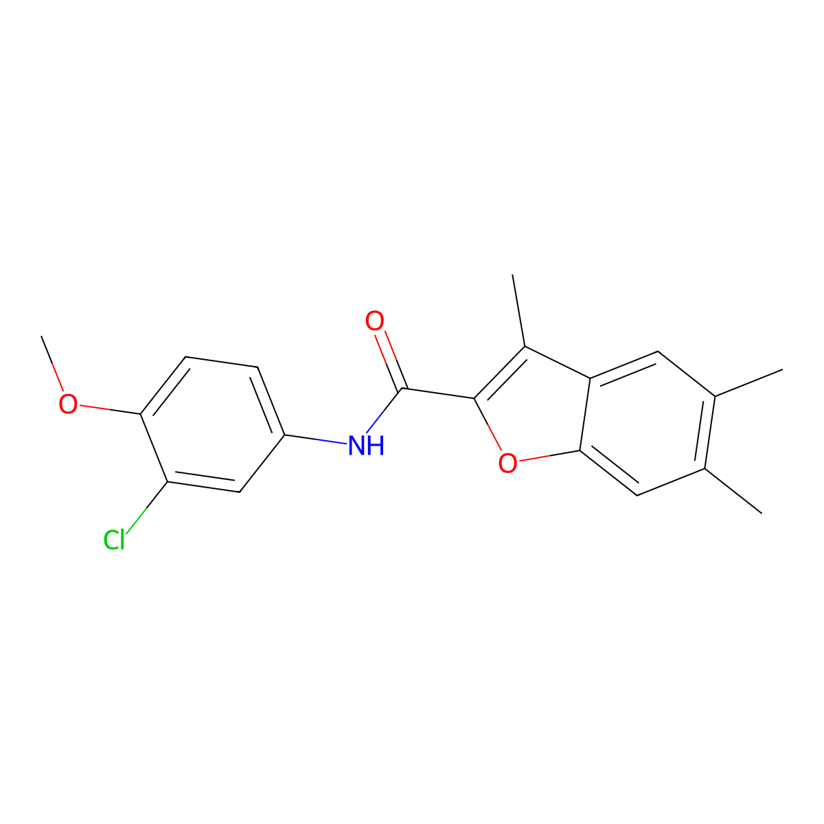 N-(3-chloro-4-methoxyphenyl)-3,5,6-trimethyl-1-benzofuran-2-carboxamide molecular structure, CAS 622349-22-8