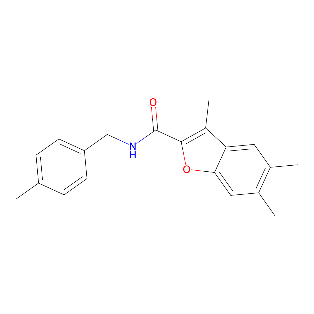 3,5,6-trimethyl-N-[(4-methylphenyl)methyl]-1-benzofuran-2-carboxamide molecular structure, CAS 622349-43-3