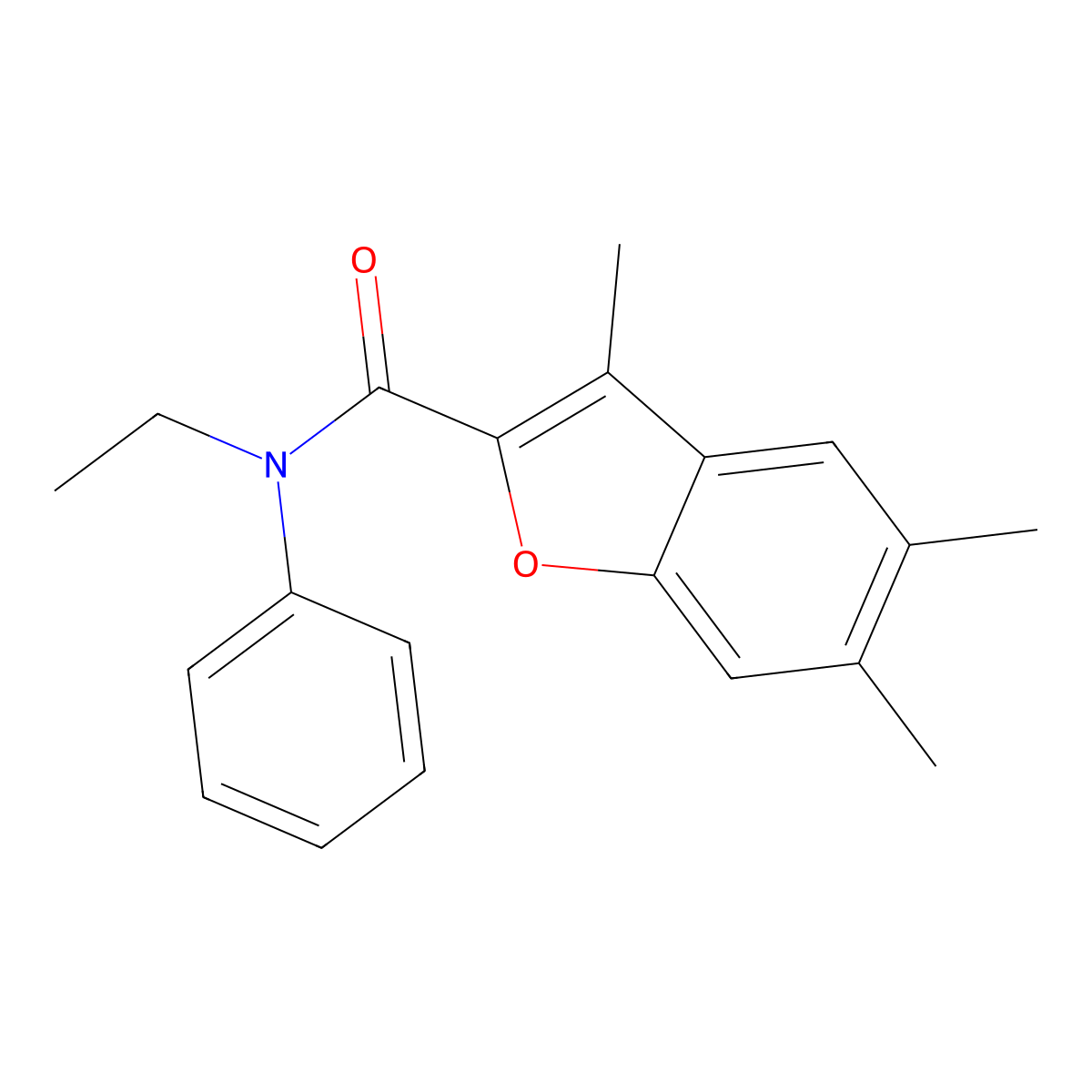 N-ethyl-3,5,6-trimethyl-N-phenyl-1-benzofuran-2-carboxamide molecular structure, CAS 622349-49-9