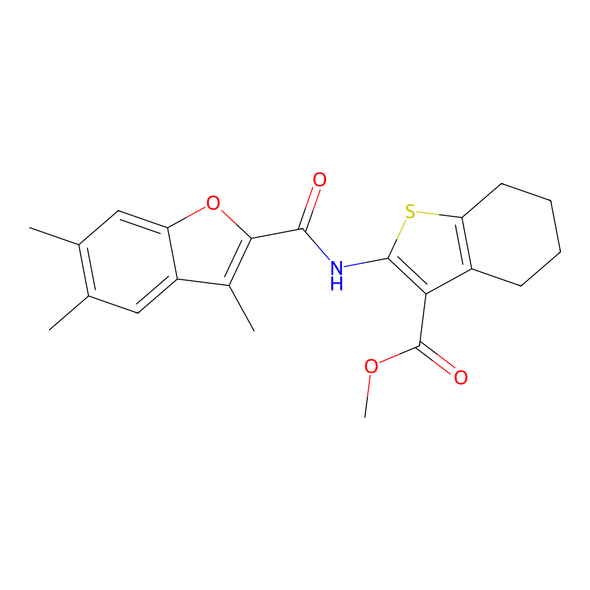 Methyl 2-(3,5,6-trimethylbenzofuran-2-carboxamido)-4,5,6,7-tetrahydrobenzo[b]thiophene-3-carboxylate molecular structure, CAS 622349-56-8