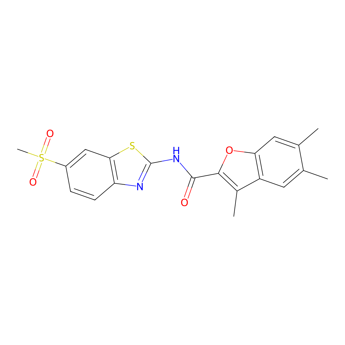 3,5,6-trimethyl-N-(6-(methylsulfonyl)benzo[d]thiazol-2-yl)benzofuran-2-carboxamide molecular structure, CAS 622349-58-0