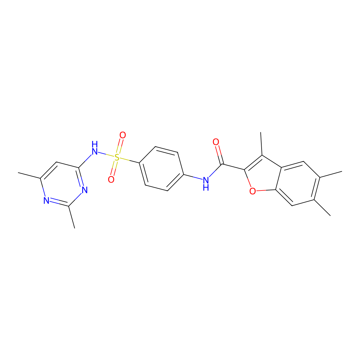 N-{4-[(2,6-dimethylpyrimidin-4-yl)sulfamoyl]phenyl}-3,5,6-trimethyl-1-benzofuran-2-carboxamide molecular structure, CAS 622349-59-1
