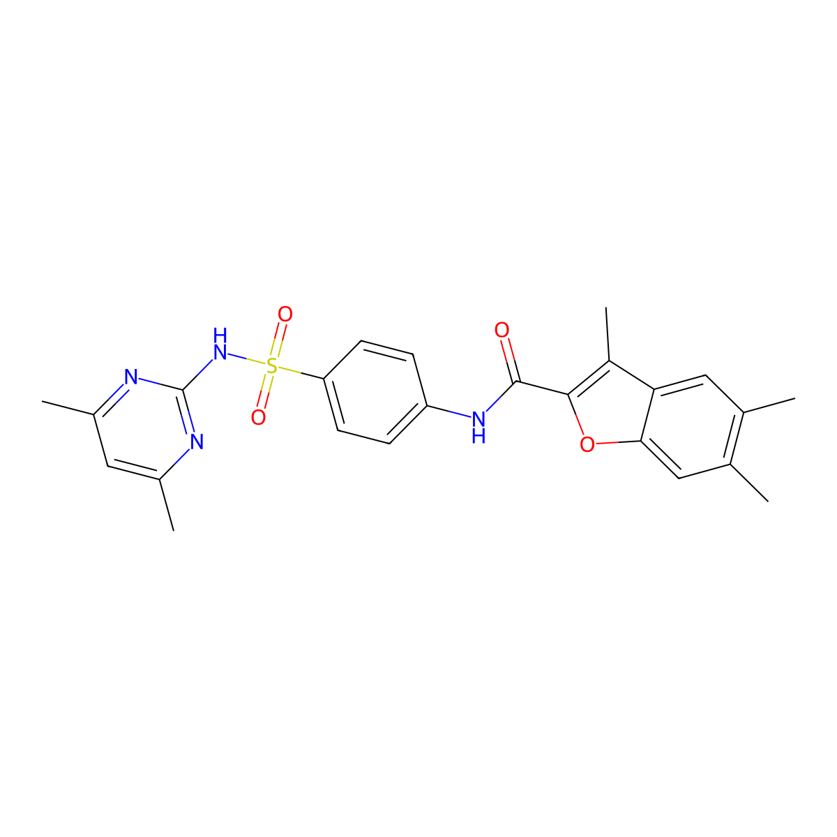 N-{4-[(4,6-dimethylpyrimidin-2-yl)sulfamoyl]phenyl}-3,5,6-trimethyl-1-benzofuran-2-carboxamide molecular structure, CAS 622349-62-6