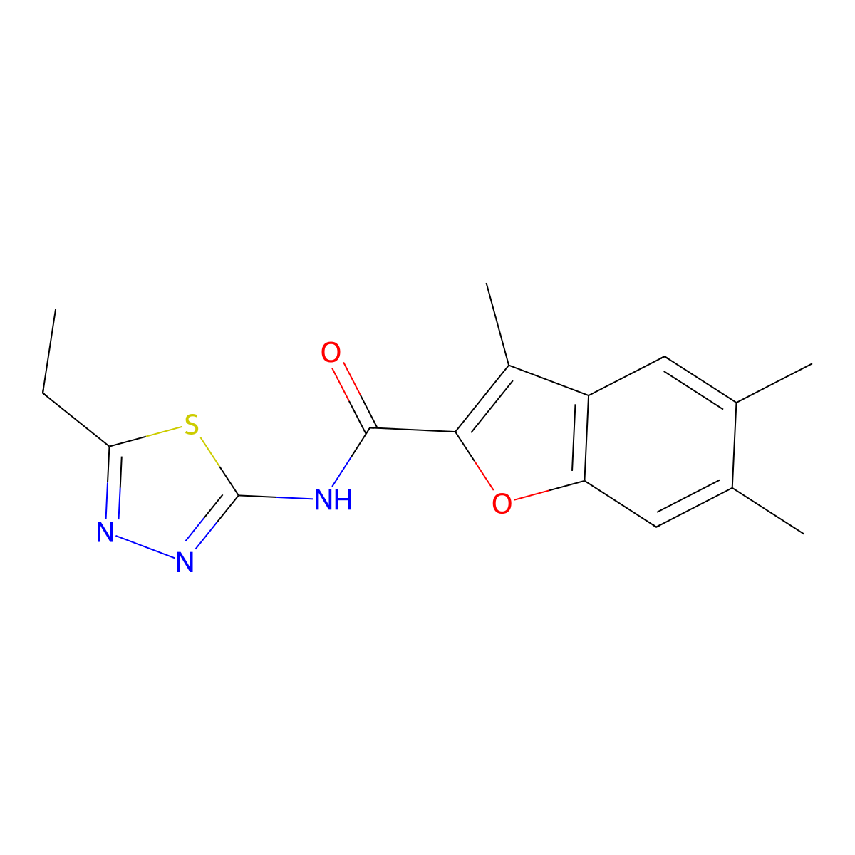 N-(5-ethyl-1,3,4-thiadiazol-2-yl)-3,5,6-trimethyl-1-benzofuran-2-carboxamide molecular structure, CAS 622349-89-7