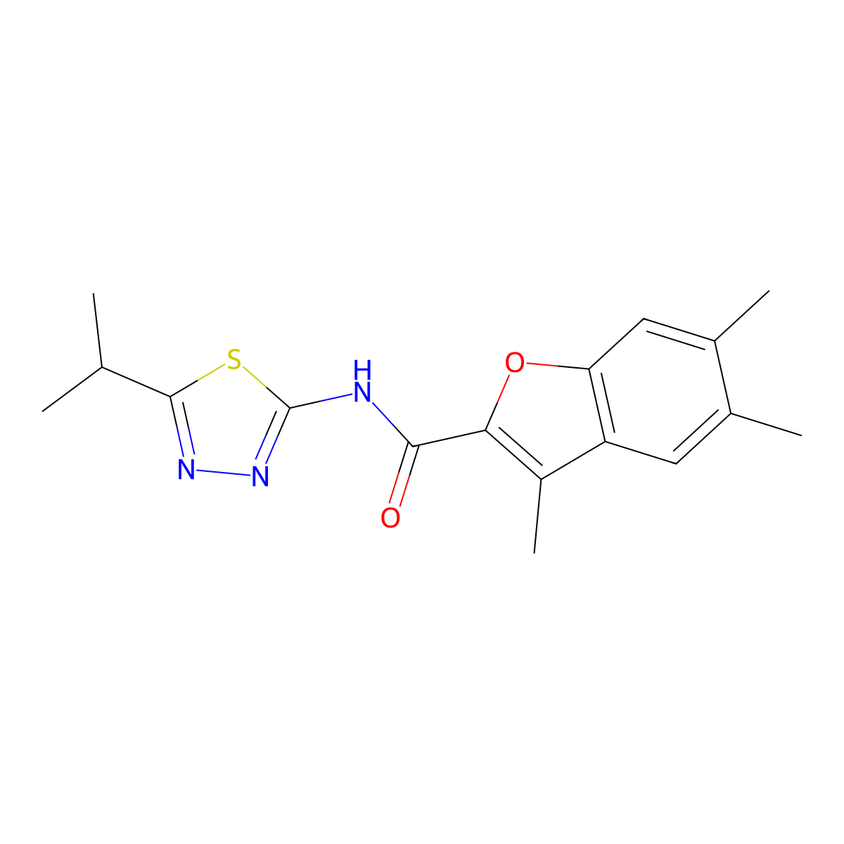 3,5,6-trimethyl-N-[5-(propan-2-yl)-1,3,4-thiadiazol-2-yl]-1-benzofuran-2-carboxamide molecular structure, CAS 622349-91-1