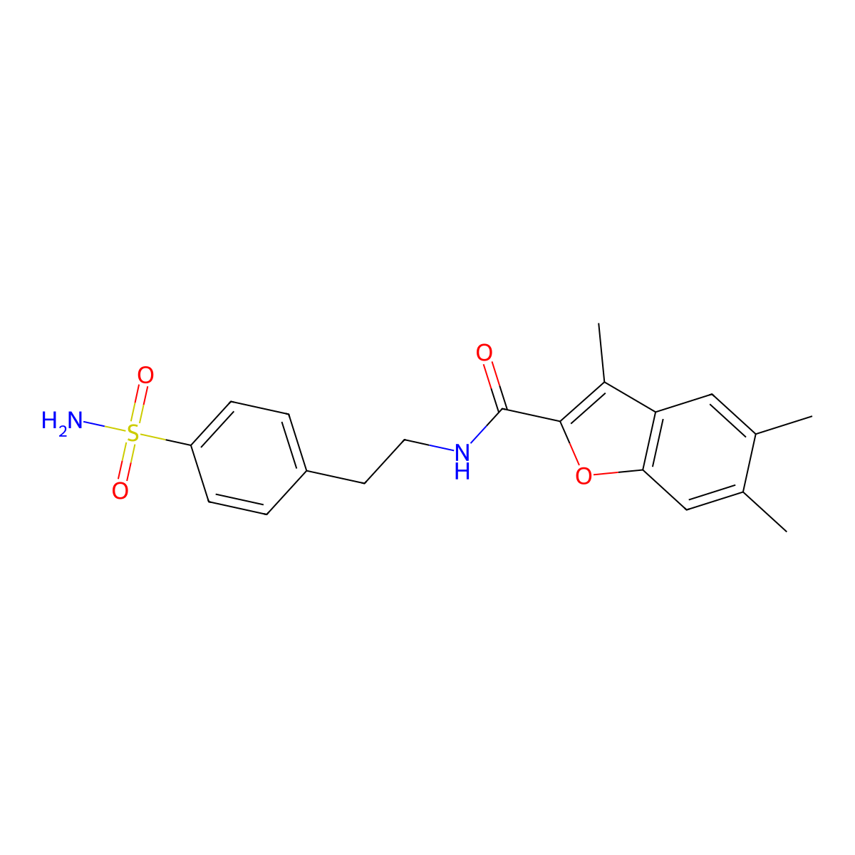 3,5,6-trimethyl-N-[2-(4-sulfamoylphenyl)ethyl]-1-benzofuran-2-carboxamide molecular structure, CAS 622350-04-3