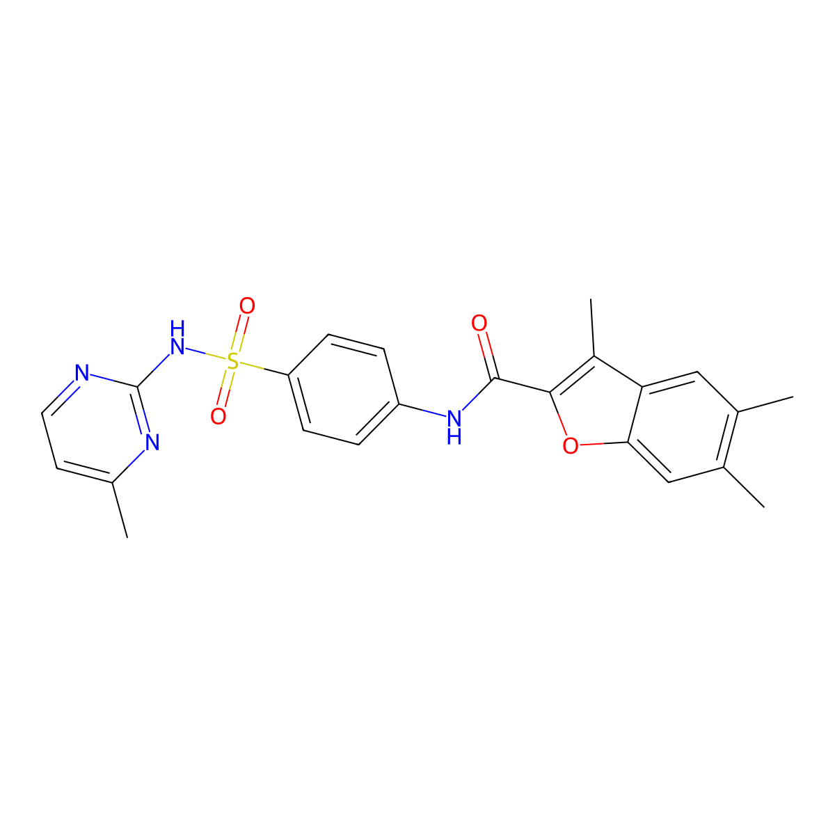 3,5,6-trimethyl-N-{4-[(4-methylpyrimidin-2-yl)sulfamoyl]phenyl}-1-benzofuran-2-carboxamide molecular structure, CAS 622350-07-6