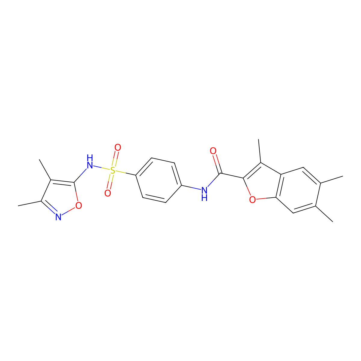 N-{4-[(3,4-dimethyl-1,2-oxazol-5-yl)sulfamoyl]phenyl}-3,5,6-trimethyl-1-benzofuran-2-carboxamide molecular structure, CAS 622350-08-7