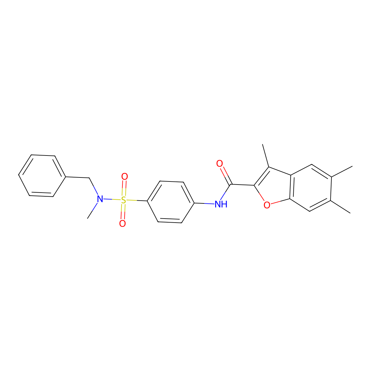 N-[4-[benzyl(methyl)sulfamoyl]phenyl]-3,5,6-trimethyl-1-benzofuran-2-carboxamide molecular structure, CAS 622350-18-9