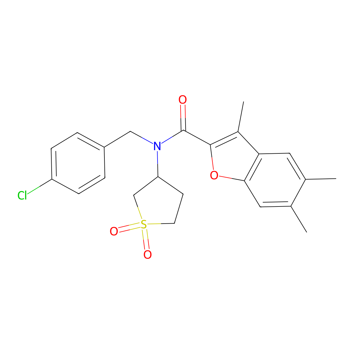 N-(4-chlorobenzyl)-N-(1,1-dioxidotetrahydro-3-thienyl)-3,5,6-trimethyl-1-benzofuran-2-carboxamide molecular structure, CAS 622350-23-6
