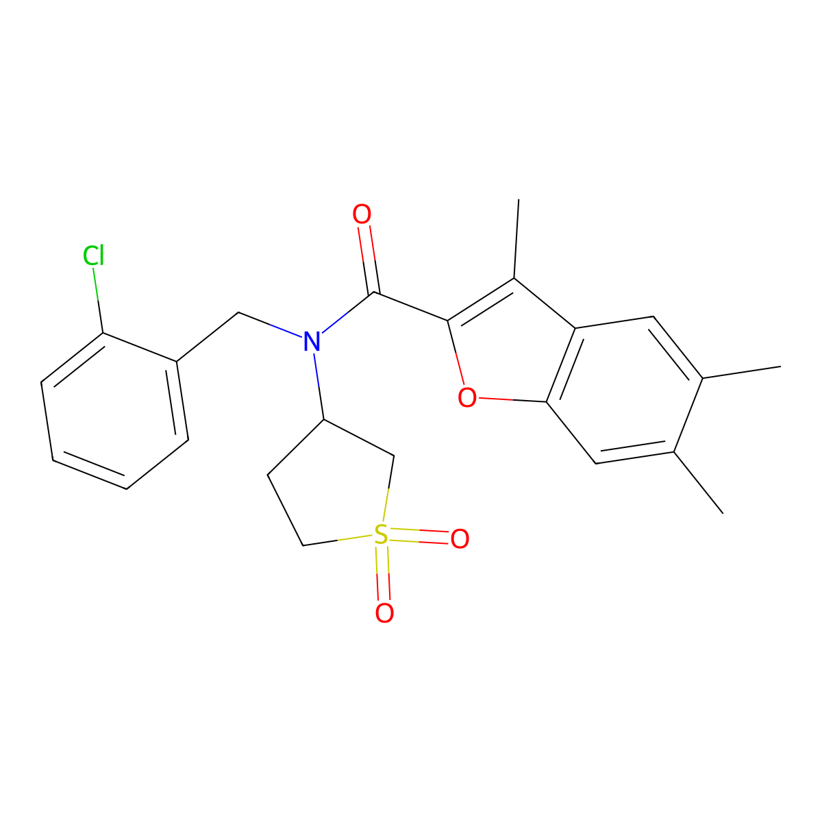 N-(2-chlorobenzyl)-N-(1,1-dioxidotetrahydrothiophen-3-yl)-3,5,6-trimethyl-1-benzofuran-2-carboxamide molecular structure, CAS 622350-25-8