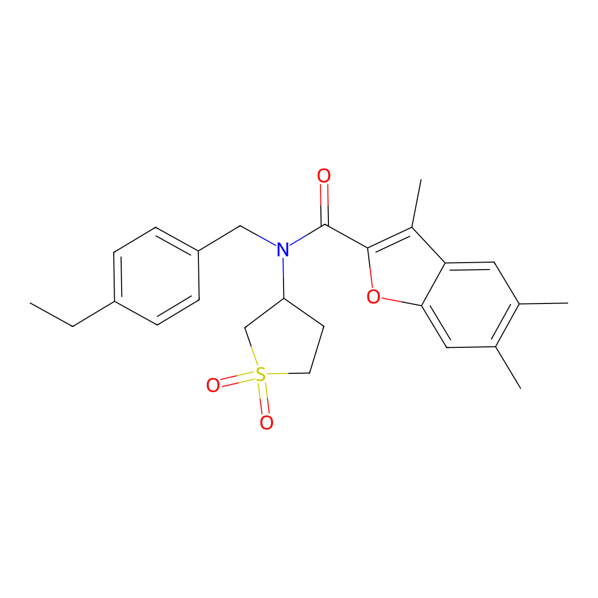 N-(1,1-dioxidotetrahydrothiophen-3-yl)-N-(4-ethylbenzyl)-3,5,6-trimethyl-1-benzofuran-2-carboxamide molecular structure, CAS 622350-26-9