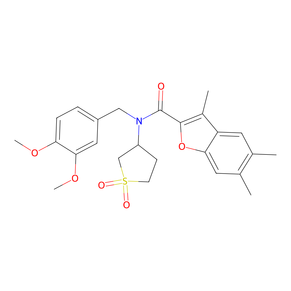 N-(3,4-dimethoxybenzyl)-N-(1,1-dioxidotetrahydrothiophen-3-yl)-3,5,6-trimethyl-1-benzofuran-2-carboxamide molecular structure, CAS 622350-27-0