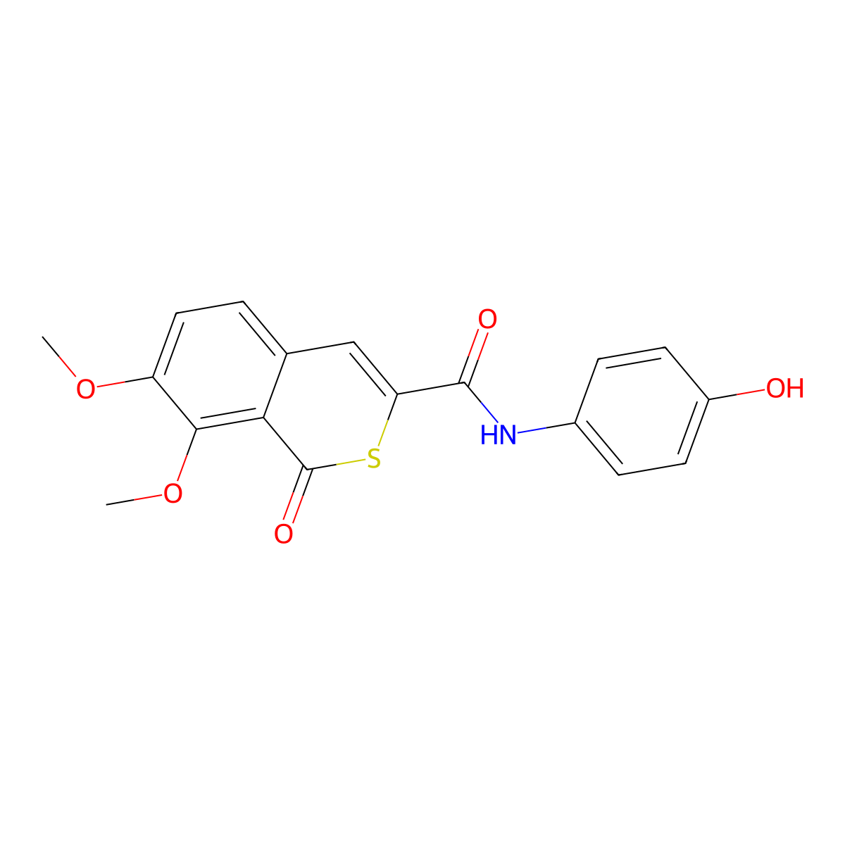 N-(4-hydroxyphenyl)-7,8-dimethoxy-1-oxoisothiochromene-3-carboxamide molecular structure, CAS 622352-55-0