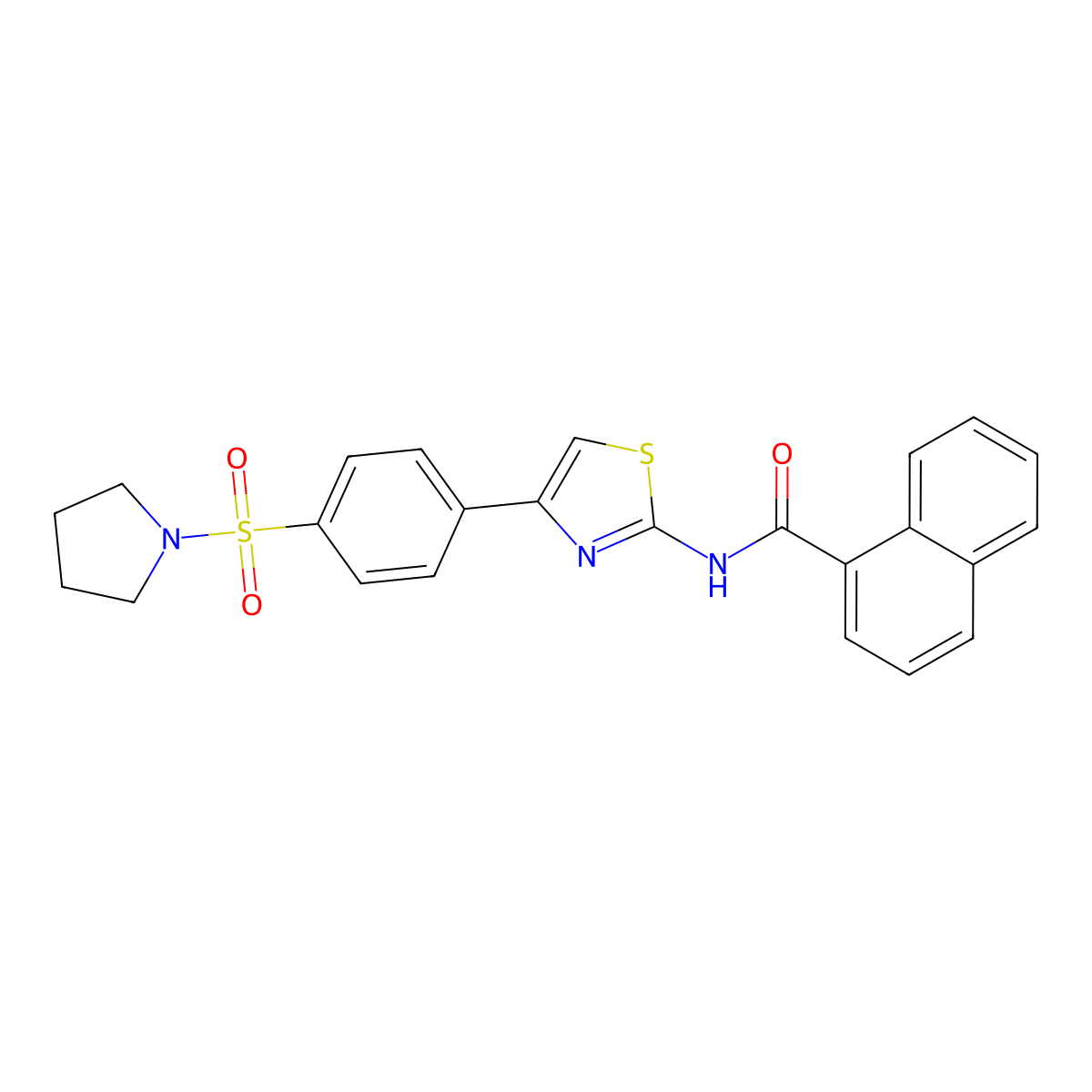 N-{4-[4-(pyrrolidin-1-ylsulfonyl)phenyl]-1,3-thiazol-2-yl}naphthalene-1-carboxamide molecular structure, CAS 622352-65-2