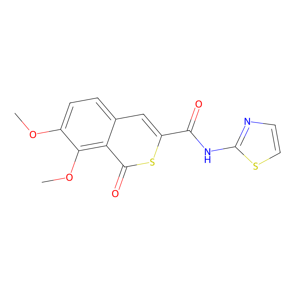 7,8-dimethoxy-1-oxo-N-(1,3-thiazol-2-yl)isothiochromene-3-carboxamide molecular structure, CAS 622352-73-2