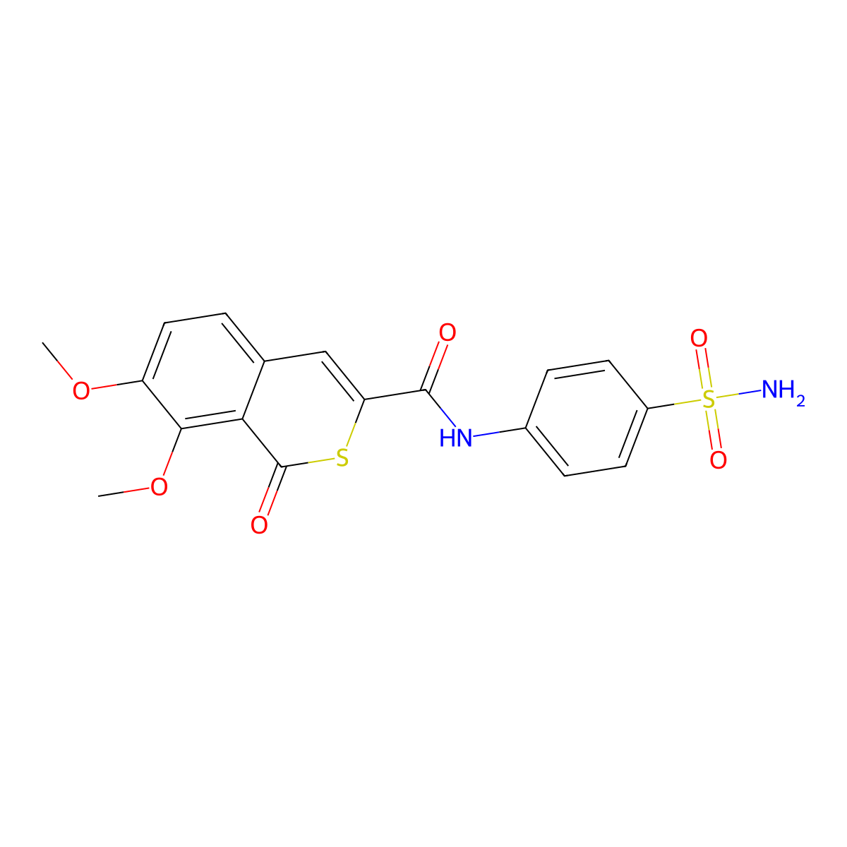 7,8-dimethoxy-1-oxo-N-(4-sulfamoylphenyl)-1H-isothiochromene-3-carboxamide molecular structure, CAS 622352-79-8